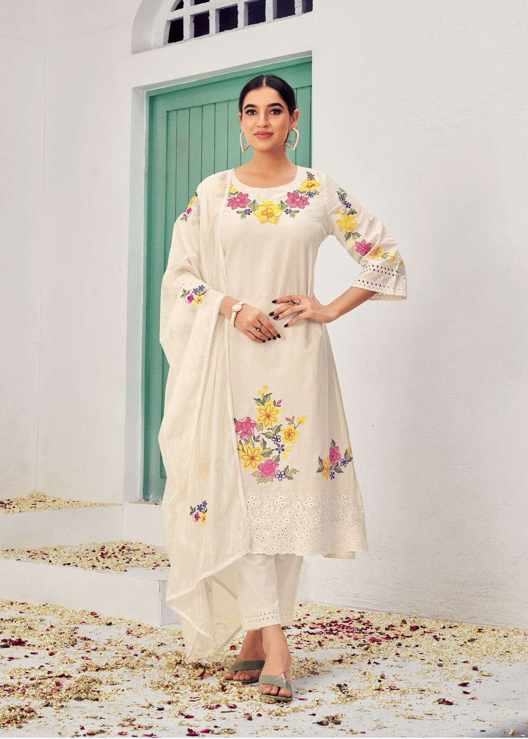 Stunning Cotton Salwar Kameez with Embroidery and Lace Detailing | Perfect Festive Wear