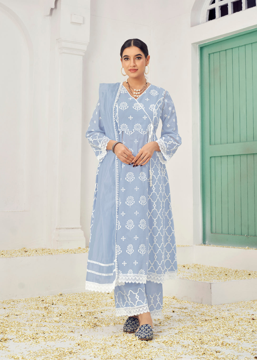 Stunning Cotton Salwar Kameez with Embroidery and Lace Detailing | Perfect Festive Wear