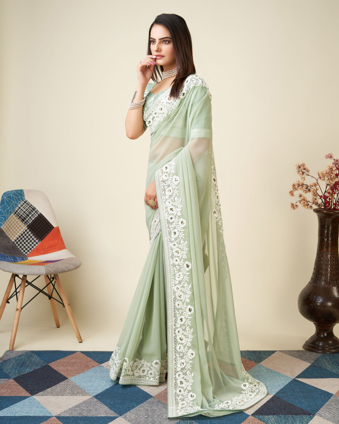 Designer Georgette Saree with Art-Silk Blouse | Embroidered for Events