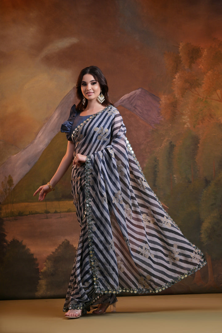 Georgette Laheriya Printed Saree with Mirror & Foil Work | Special Event Use