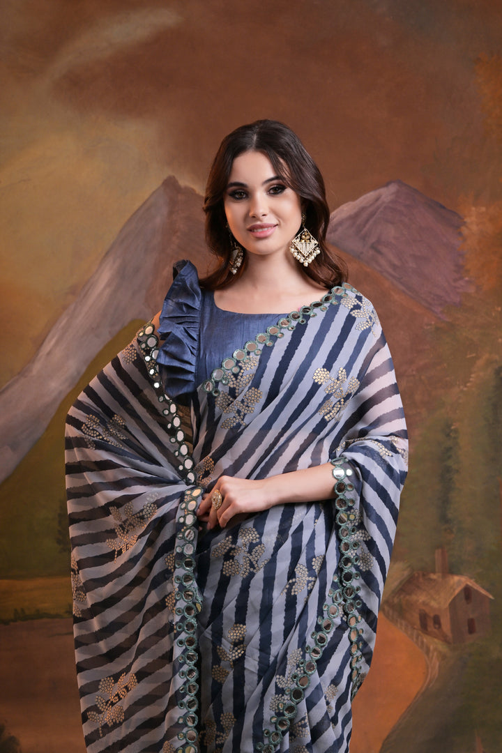 Georgette Laheriya Printed Saree with Mirror & Foil Work | Special Event Use