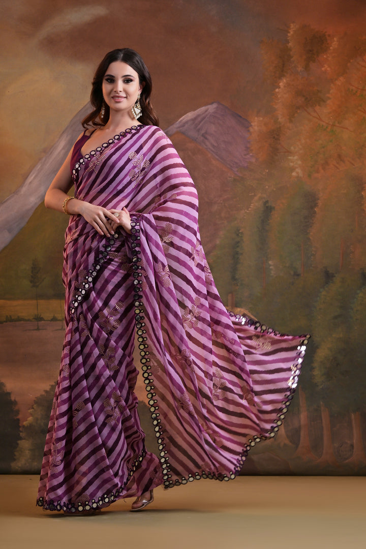 Georgette Laheriya Printed Saree with Mirror & Foil Work | Special Event Use