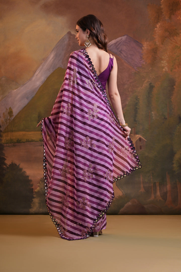 Georgette Laheriya Printed Saree with Mirror & Foil Work | Special Event Use