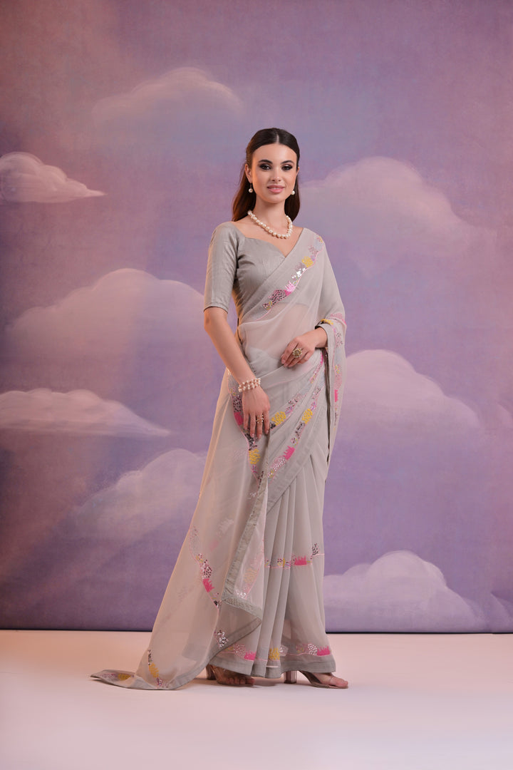 Designer Georgette Saree with Sequins & Embroidery | Perfect for Weddings & Events