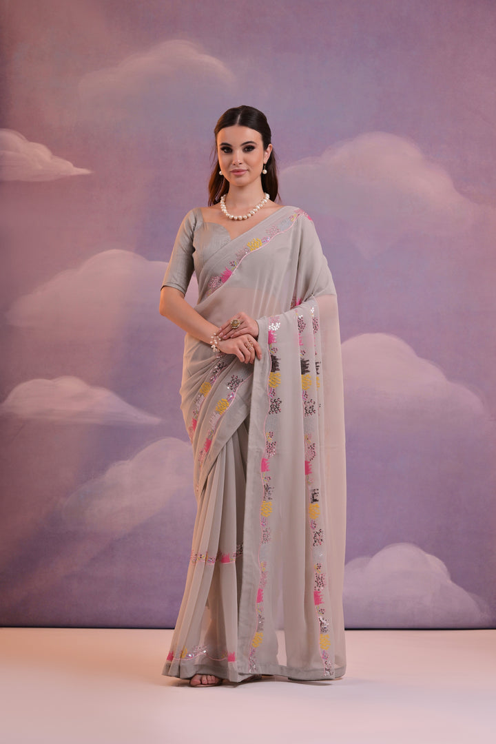 Designer Georgette Saree with Sequins & Embroidery | Perfect for Weddings & Events