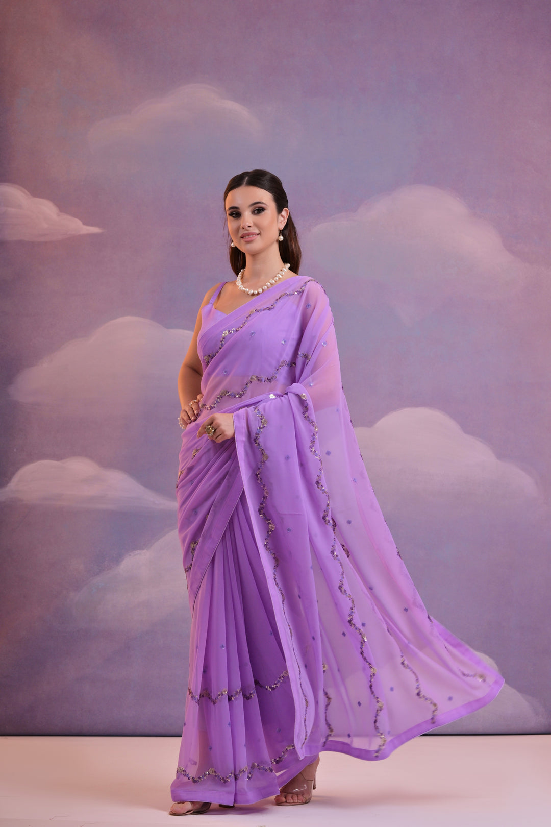 Designer Georgette Saree with Mono-Banglori Blouse | Sequins & Embroidery