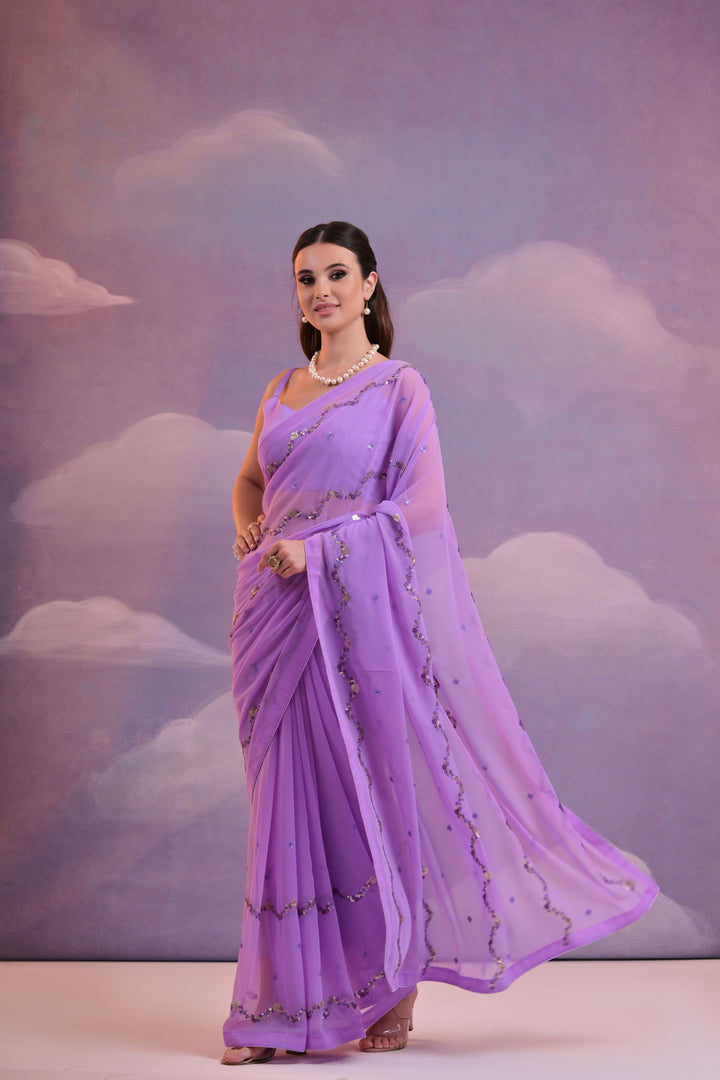 Designer Georgette Saree with Mono-Banglori Blouse | Sequins & Embroidery