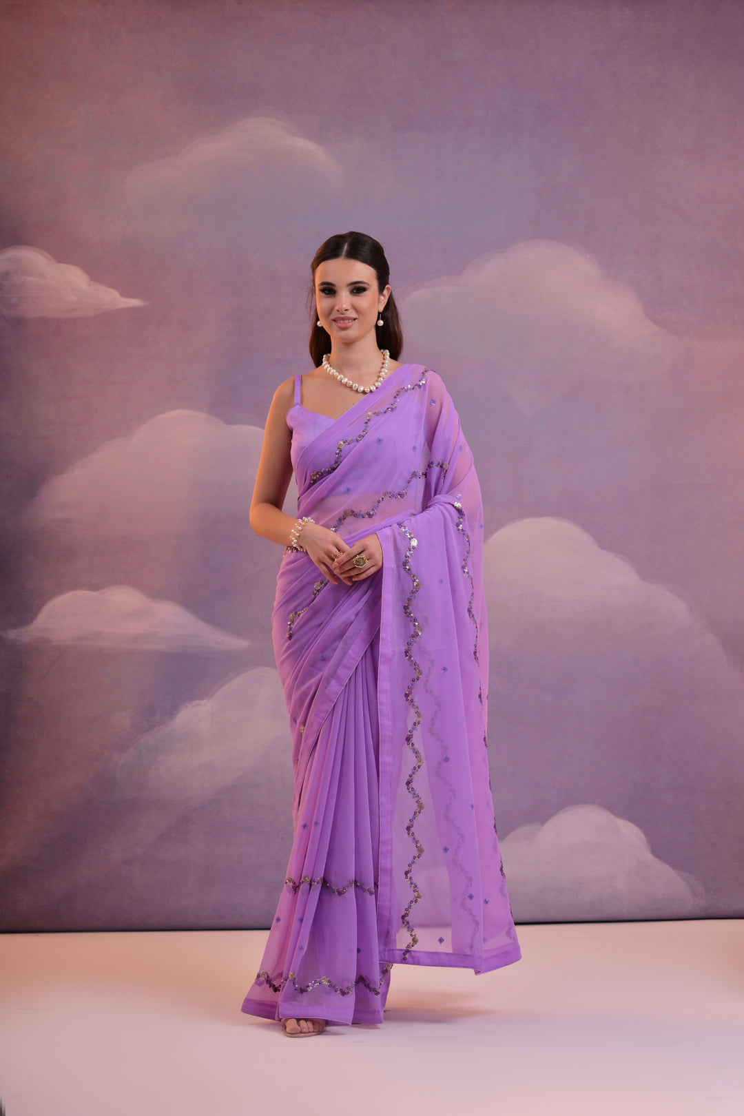 Designer Georgette Saree with Mono-Banglori Blouse | Sequins & Embroidery