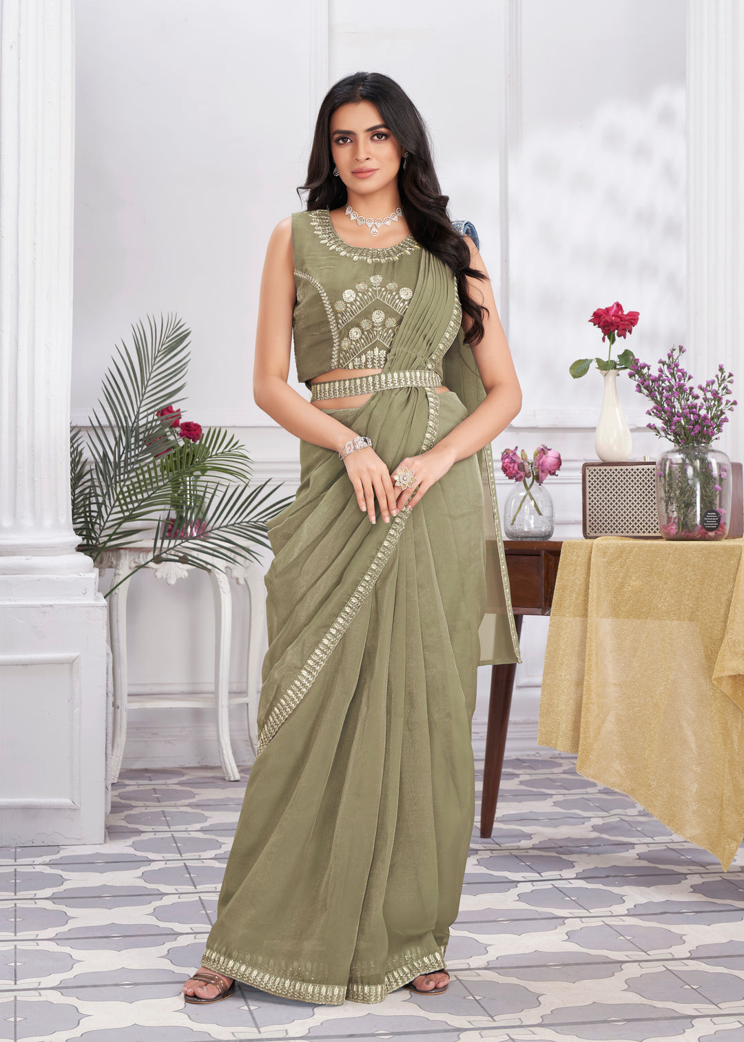 Designer Organza Saree with Sequins & Embroidery | Perfect for Weddings & Festive Events