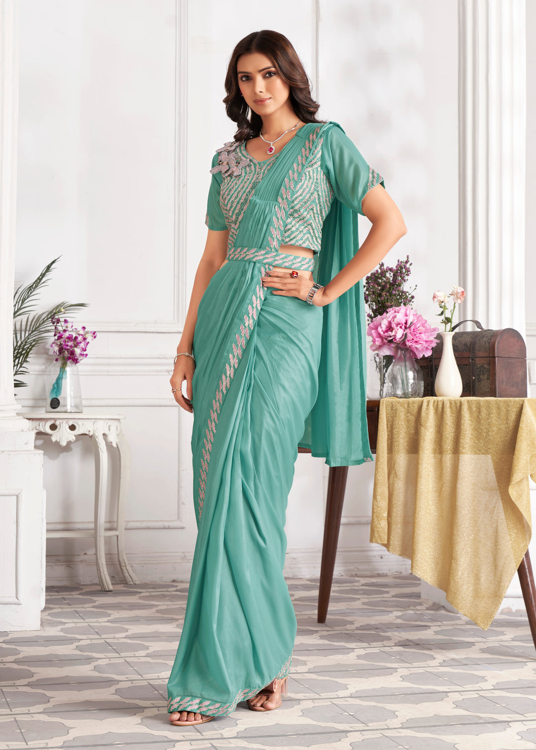 Designer Satin-Silk Saree with Embroidery | Perfect for Weddings & Events