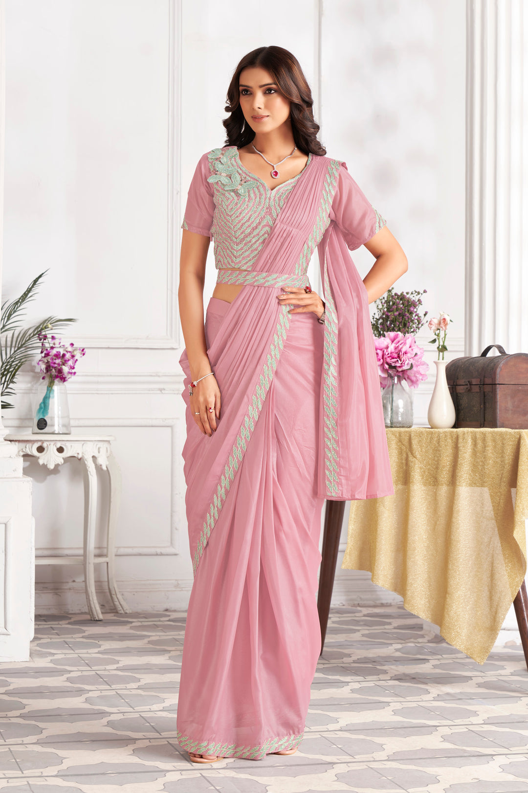 Designer Satin-Silk Saree with Embroidery | Perfect for Weddings & Events