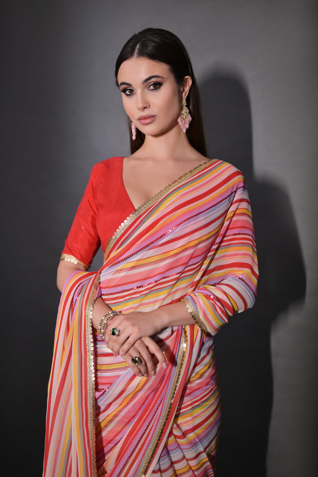 Elegant Georgette Saree with Embroidered Mono-Banglori Blouse | Wedding & Festive