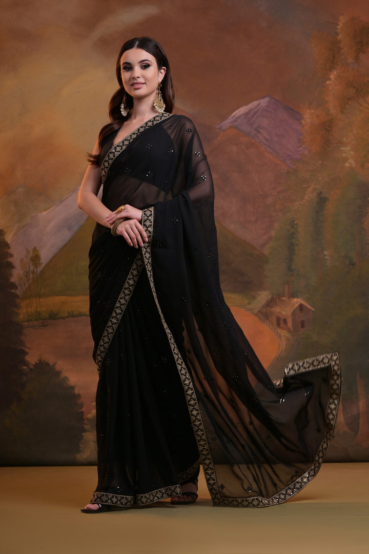 Elegant Georgette Saree with Sequined Butti & Embroidery | Wedding Festive Wear