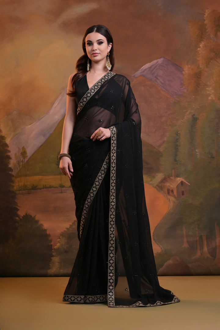 Elegant Georgette Saree with Sequined Butti & Embroidery | Wedding Festive Wear