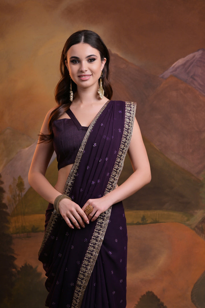 Elegant Georgette Saree with Sequined Butti Embroidery | Wedding & Festive