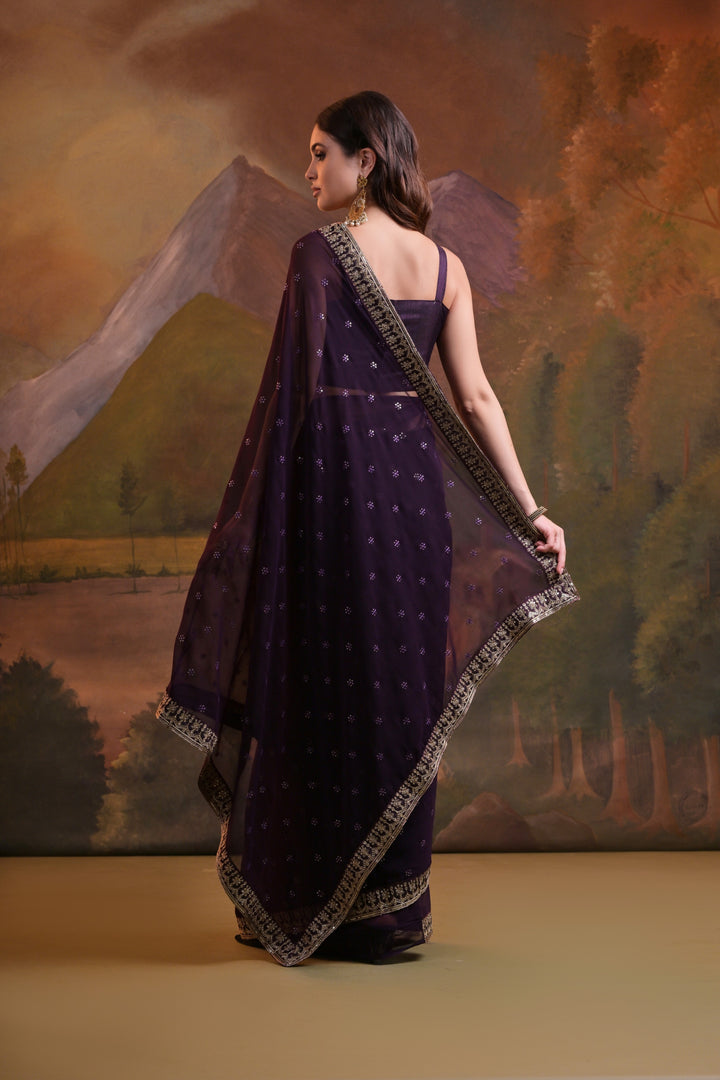 Elegant Georgette Saree with Sequined Butti Embroidery | Wedding & Festive