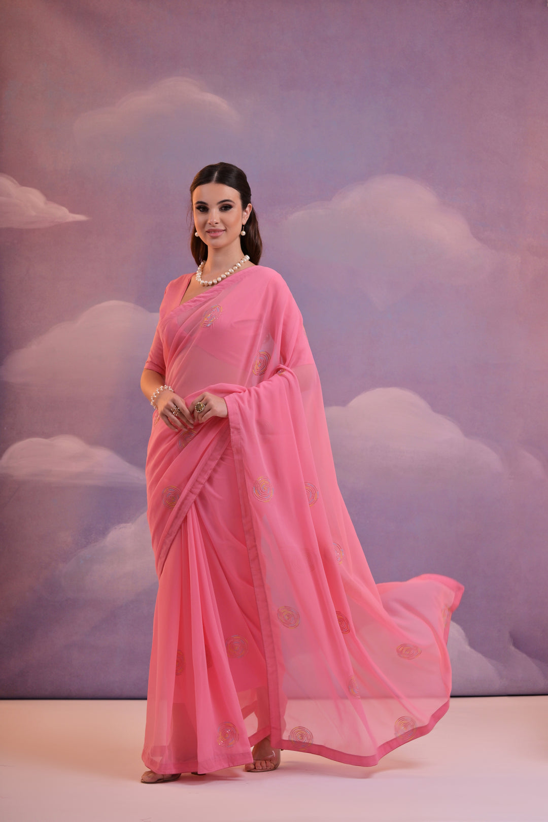 Designer Georgette Saree with Mono-Banglori Blouse | Embroidered for Weddings