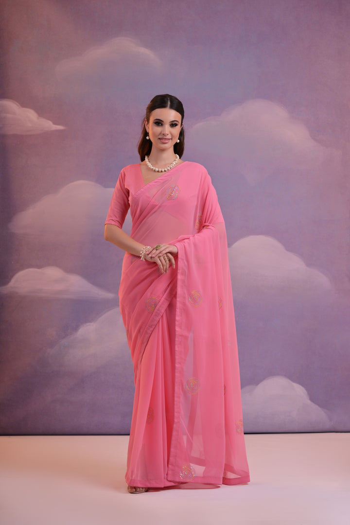 Designer Georgette Saree with Mono-Banglori Blouse | Embroidered for Weddings