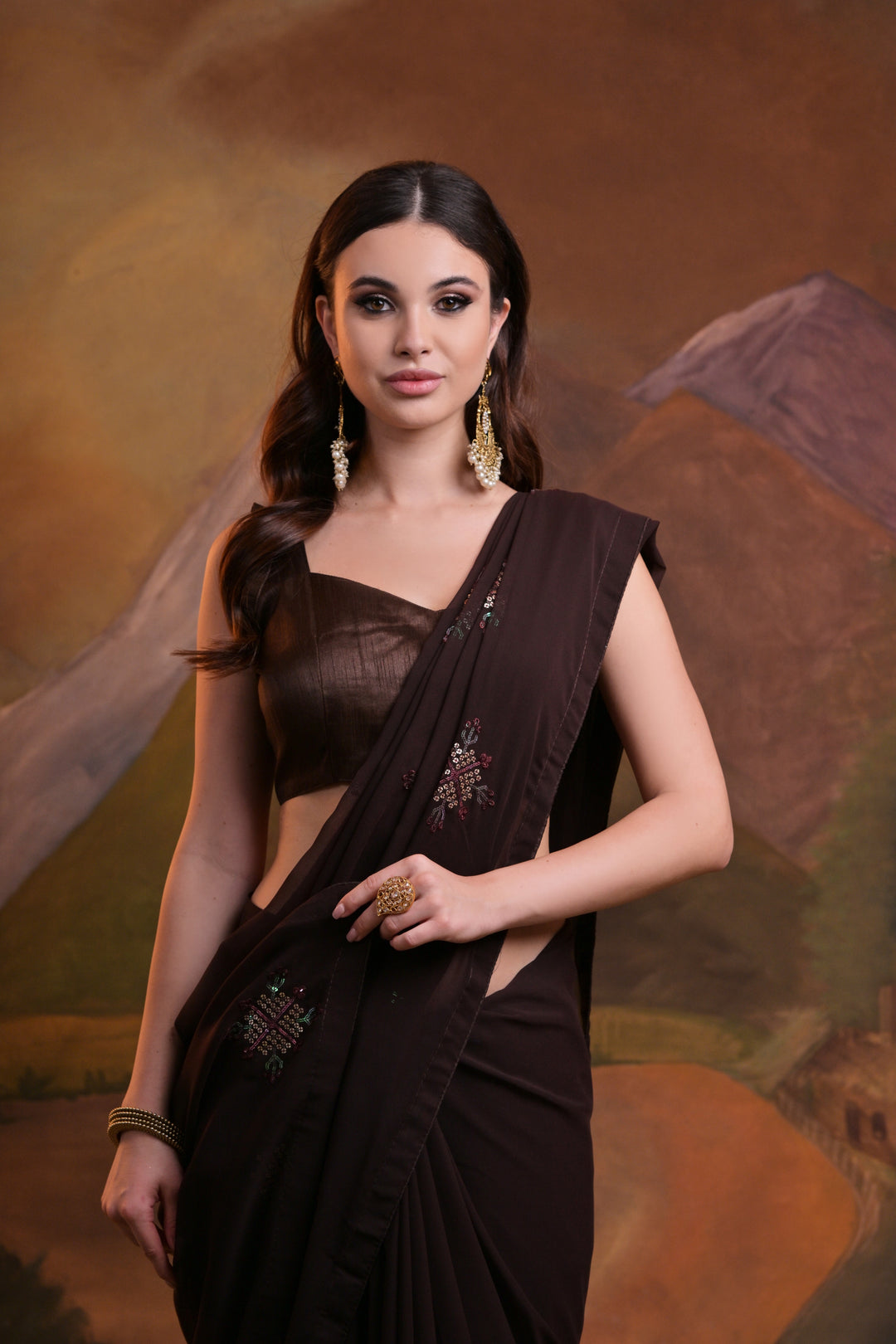 Designer Georgette Saree with Sequins Embroidery | Wedding & Festive Wear