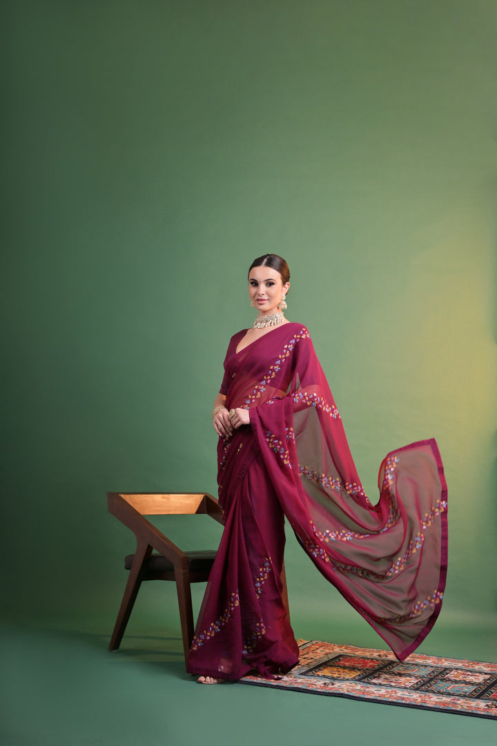 Designer Georgette Saree with Sequins & Embroidery | Wedding & Festive Wear