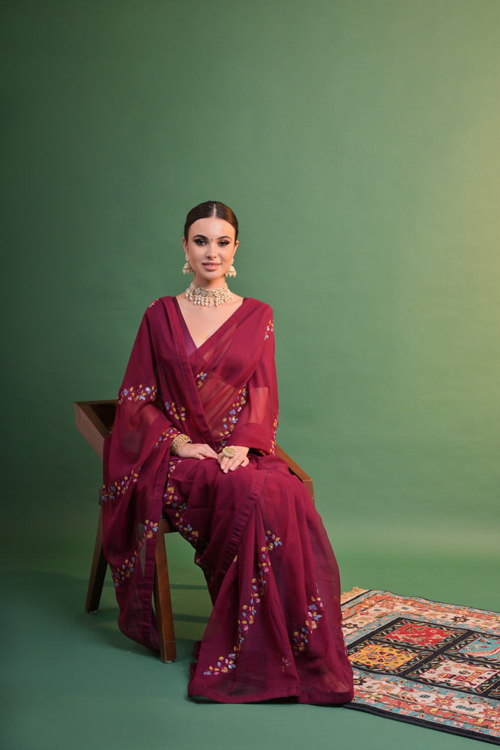 Designer Georgette Saree with Sequins & Embroidery | Wedding & Festive Wear