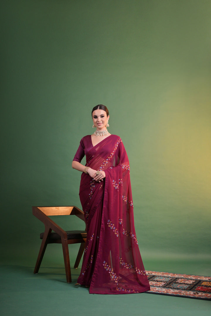 Designer Georgette Saree with Sequins & Embroidery | Wedding & Festive Wear