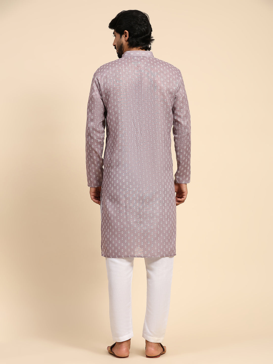 Mauve Linen Kurta for Men | Digital Printed Designer Festive Wear