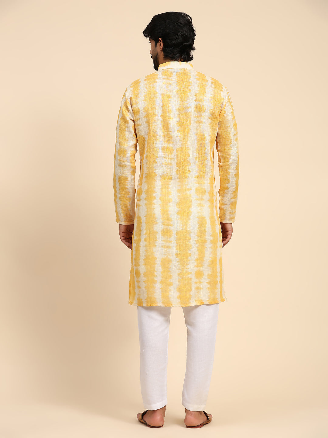 Designer Yellow Kurta | Linen Fabric with Digital Print for Men