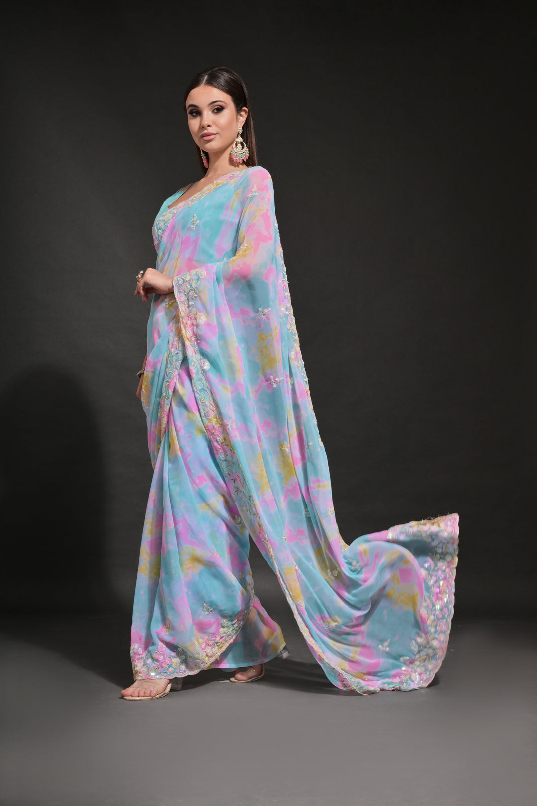 Elegant Georgette Saree | Prizam-Printed with Embroidered C-Pallu for Weddings