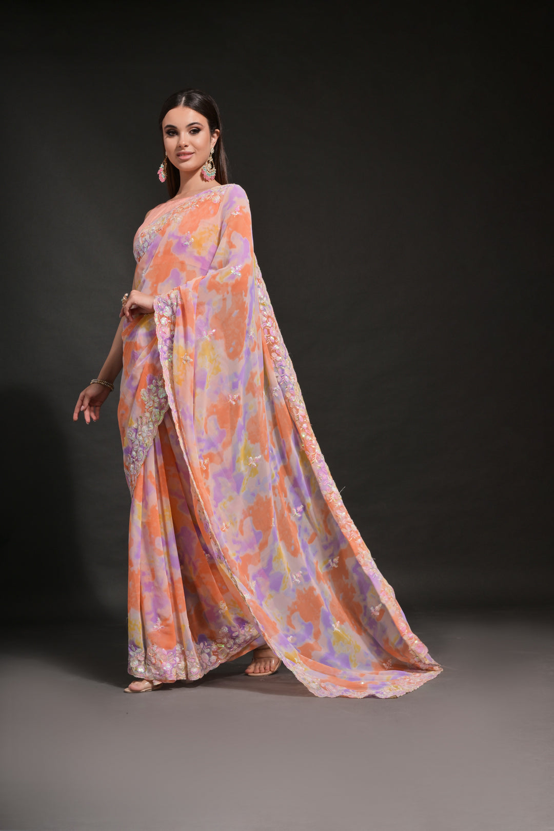 Elegant Georgette Saree | Prizam-Printed with Embroidered C-Pallu for Weddings