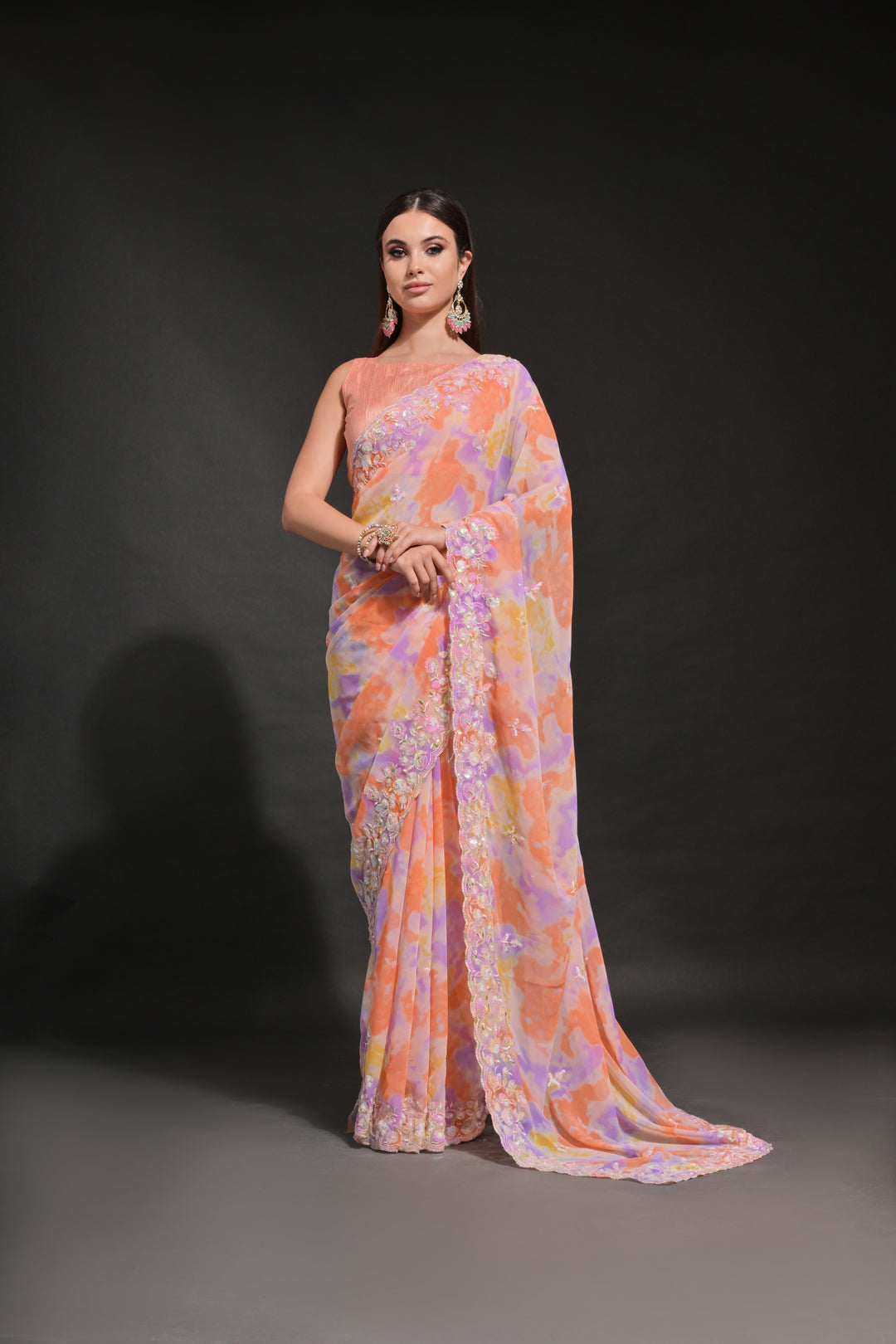 Elegant Georgette Saree | Prizam-Printed with Embroidered C-Pallu for Weddings