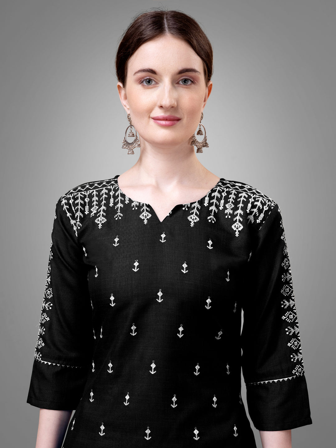 Stylish Kurti Set with Embroidery | Portrait Neck & Matching Bottoms