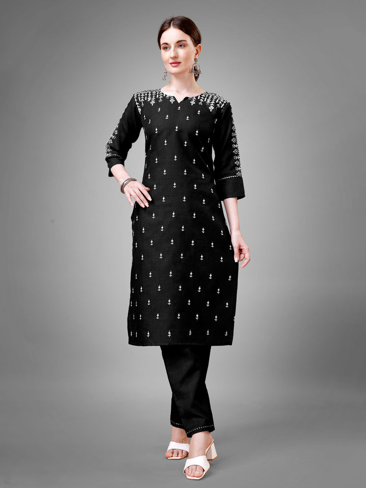 Stylish Kurti Set with Embroidery | Portrait Neck & Matching Bottoms