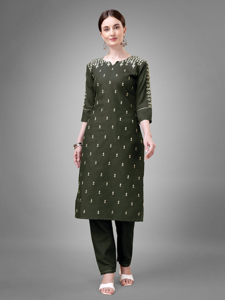 Stylish Kurti Set with Embroidery | Portrait Neck & Matching Bottoms