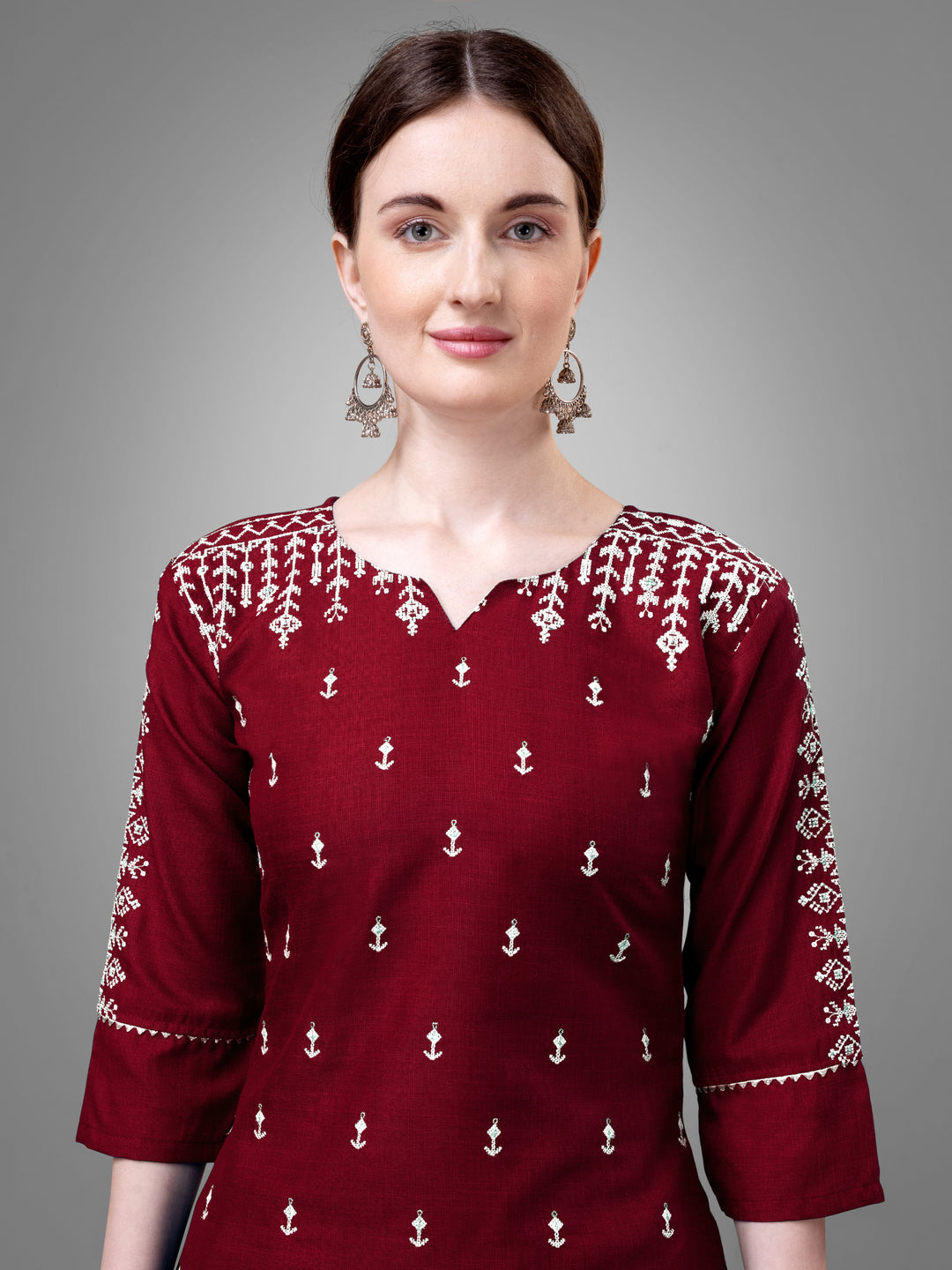 Stylish Kurti Set with Embroidery | Portrait Neck & Matching Bottoms