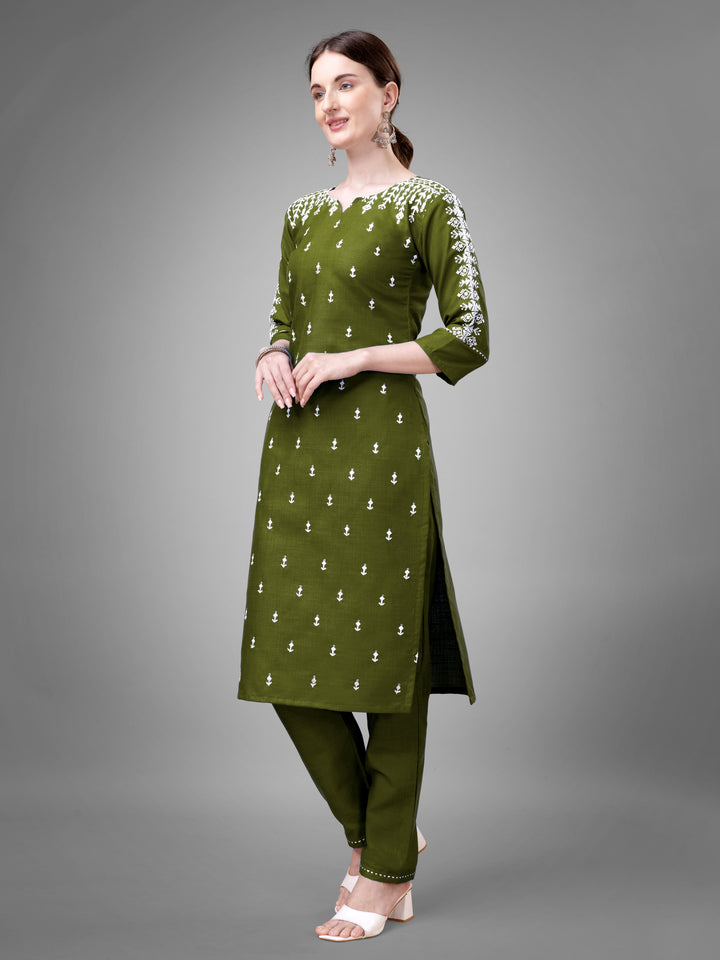 Stylish Kurti Set with Embroidery | Portrait Neck & Matching Bottoms