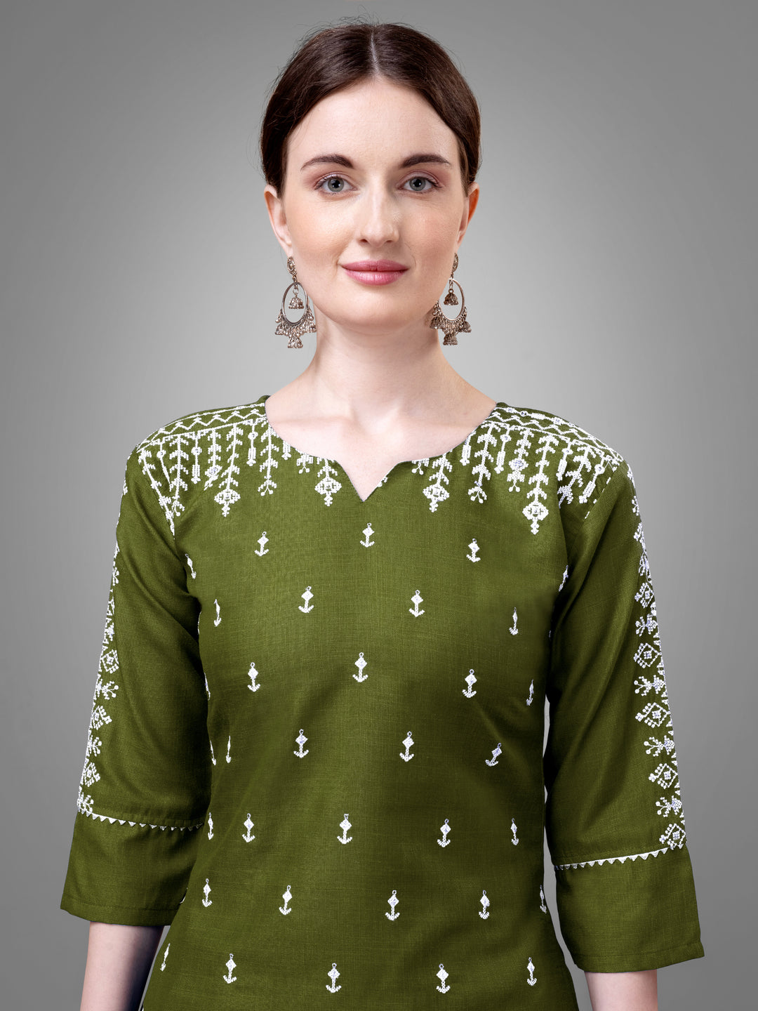 Stylish Kurti Set with Embroidery | Portrait Neck & Matching Bottoms