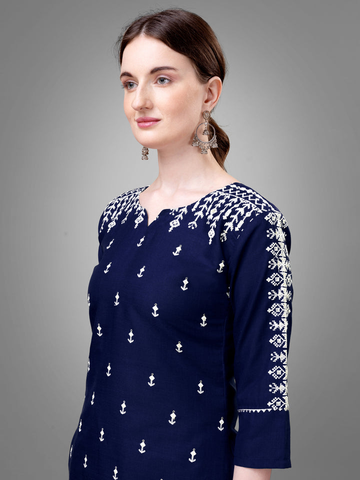 Stylish Kurti Set with Embroidery | Portrait Neck & Matching Bottoms