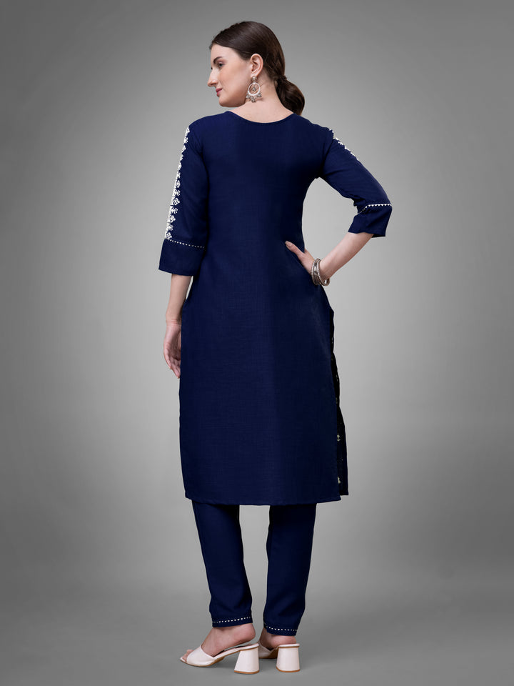 Stylish Kurti Set with Embroidery | Portrait Neck & Matching Bottoms