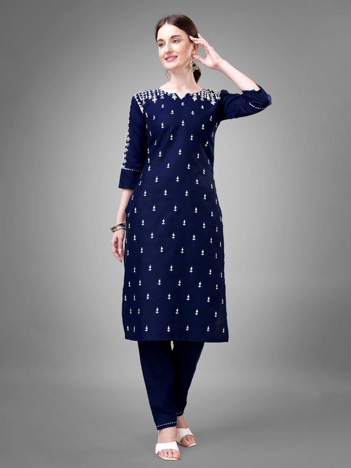 Stylish Kurti Set with Embroidery | Portrait Neck & Matching Bottoms