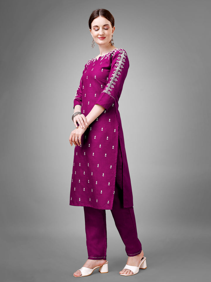 Stylish Kurti Set with Embroidery | Portrait Neck & Matching Bottoms