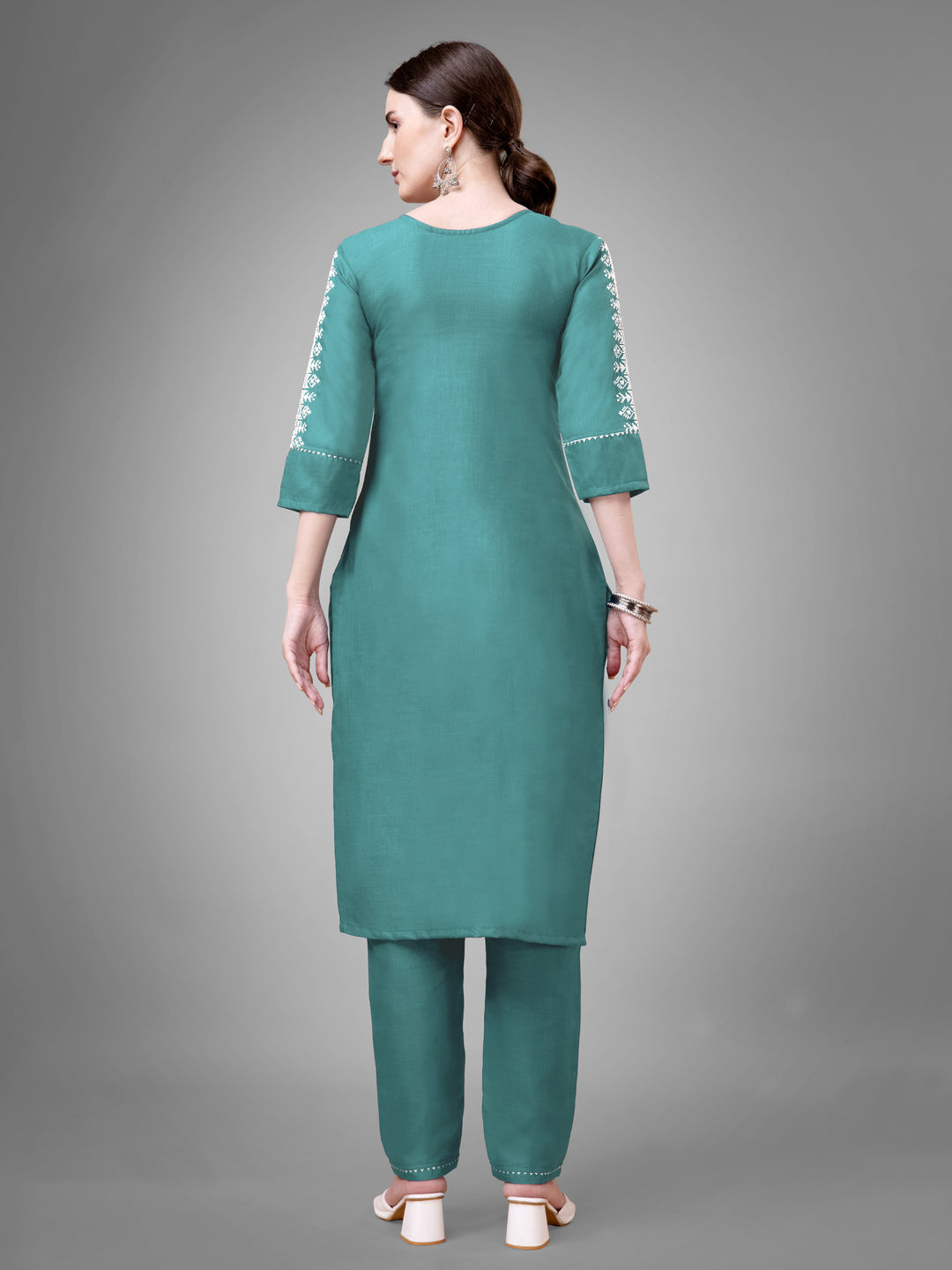 Stylish Kurti Set with Embroidery | Portrait Neck & Matching Bottoms