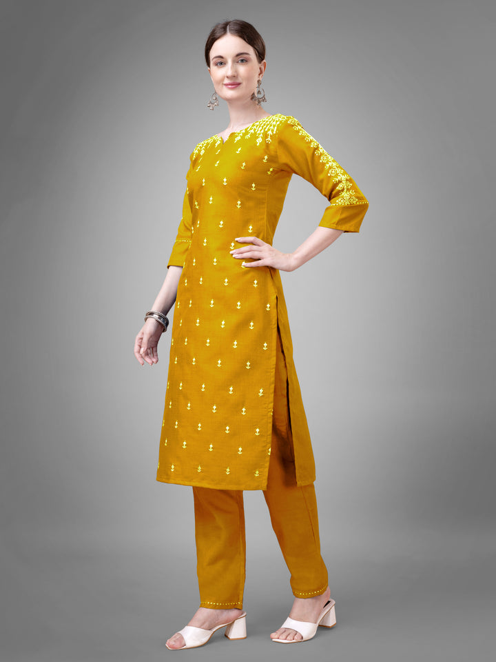 Stylish Kurti Set with Embroidery | Portrait Neck & Matching Bottoms