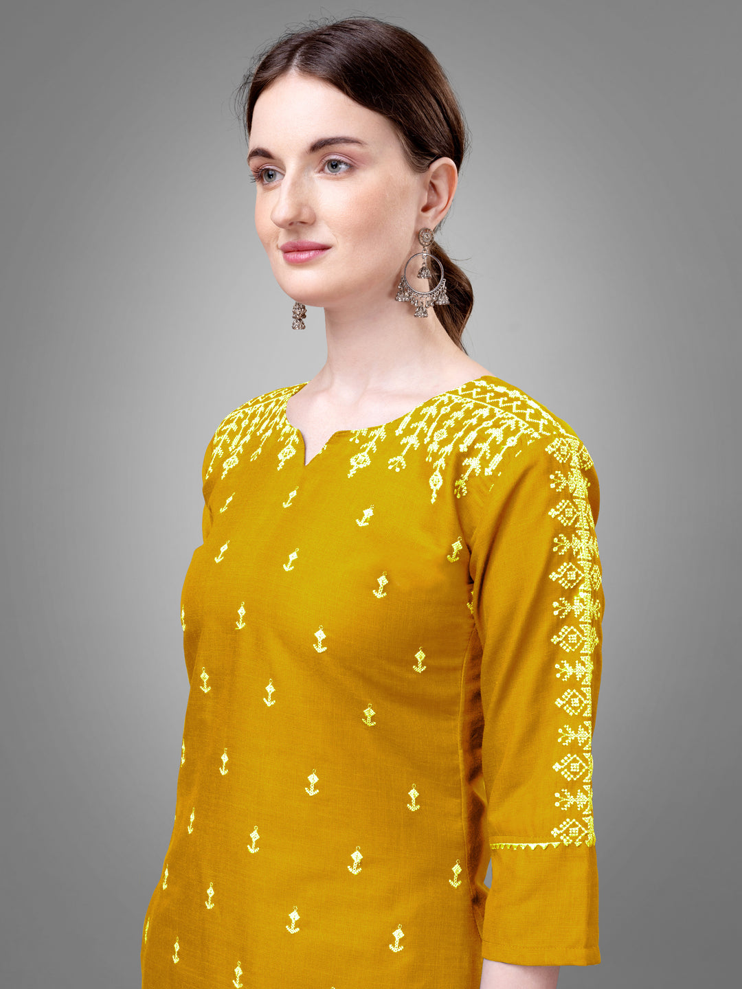 Stylish Kurti Set with Embroidery | Portrait Neck & Matching Bottoms