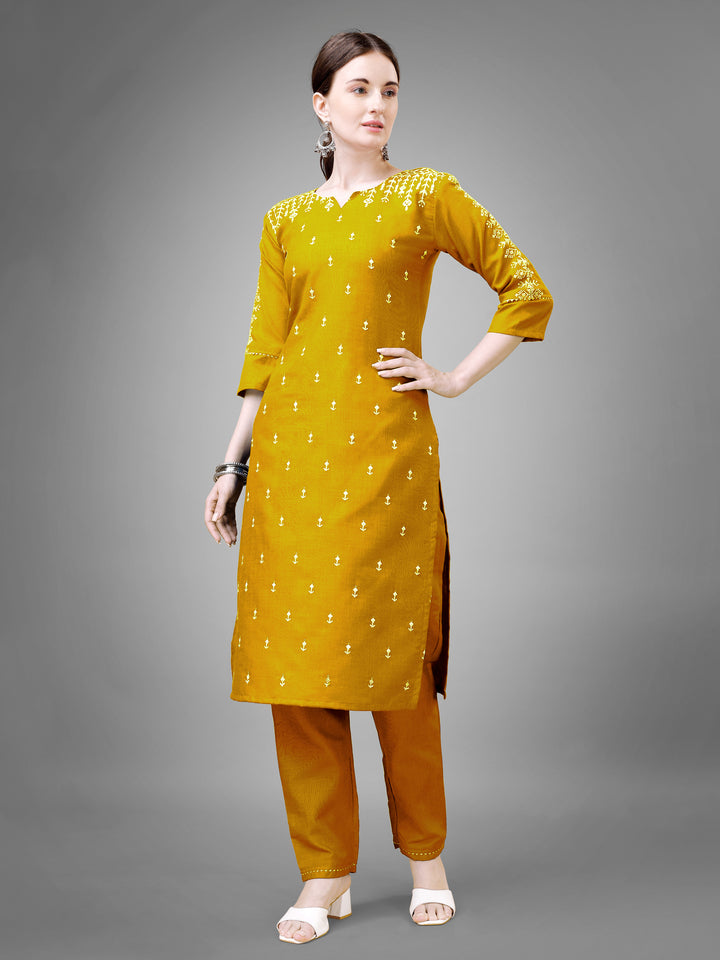 Stylish Kurti Set with Embroidery | Portrait Neck & Matching Bottoms