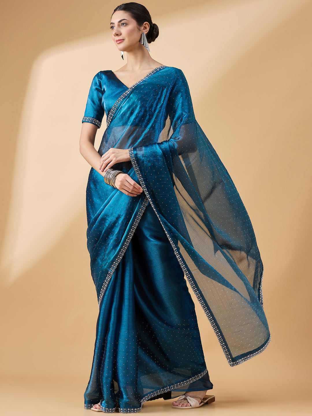 Elegant Organza Saree with Swarovski & Stone Work | Perfect for Weddings & Parties