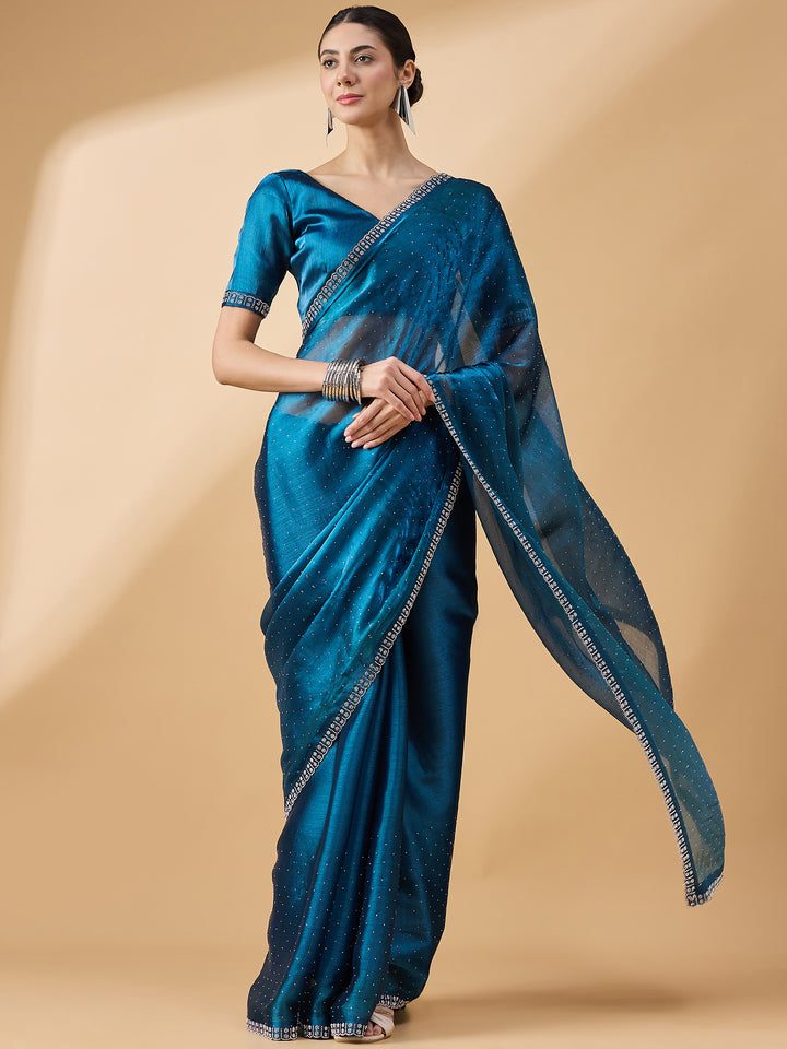 Elegant Organza Saree with Swarovski & Stone Work | Perfect for Weddings & Parties