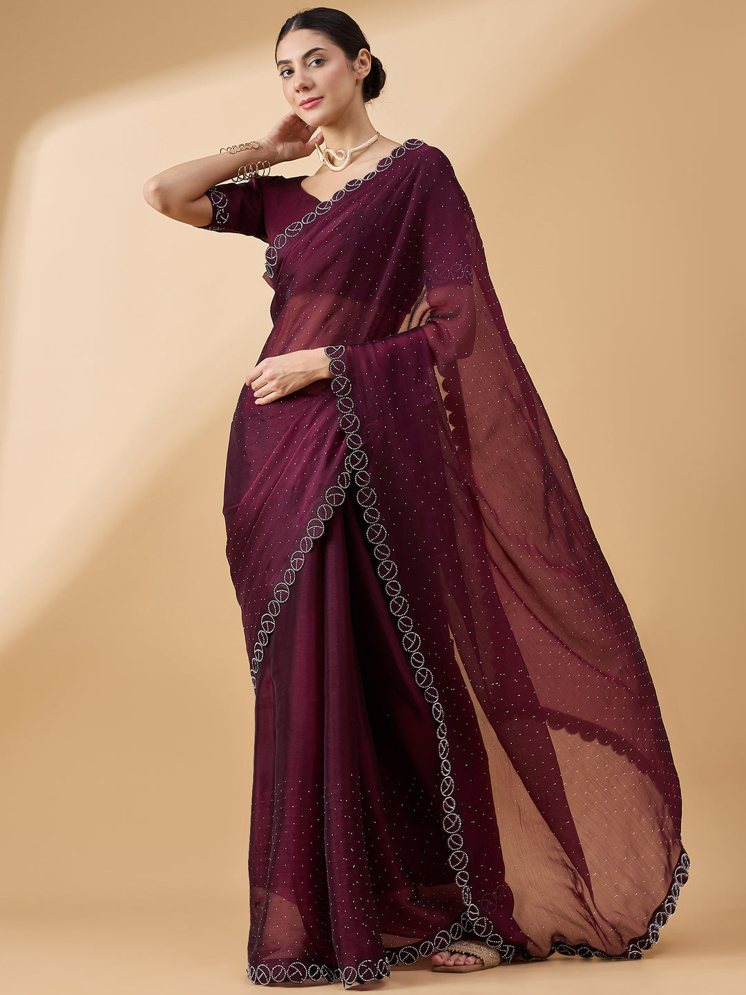 Elegant Organza Saree with Swarovski & Stone Work | Perfect for Weddings & Parties