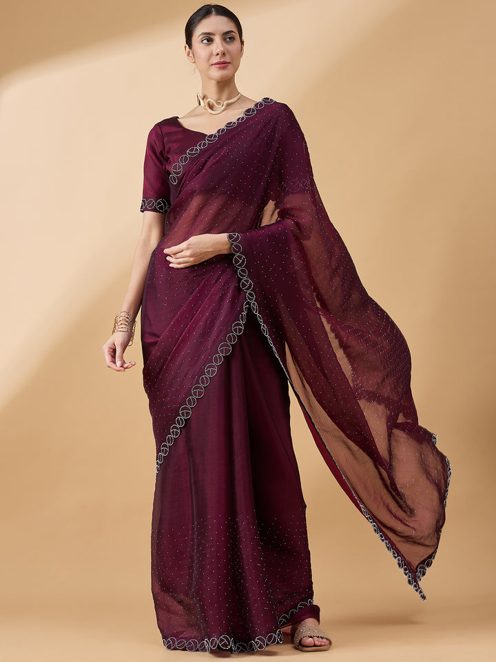 Elegant Organza Saree with Swarovski & Stone Work | Perfect for Weddings & Parties