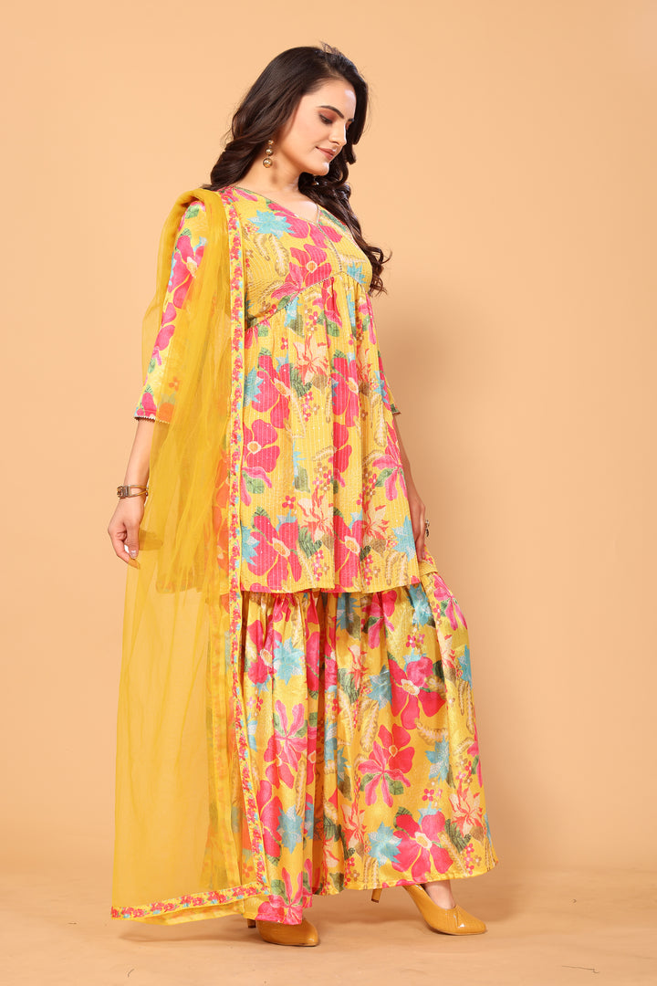 Viscose Chinon Crochet Palazzo Set | Elegant & Comfortable Women's Ethnic Wear